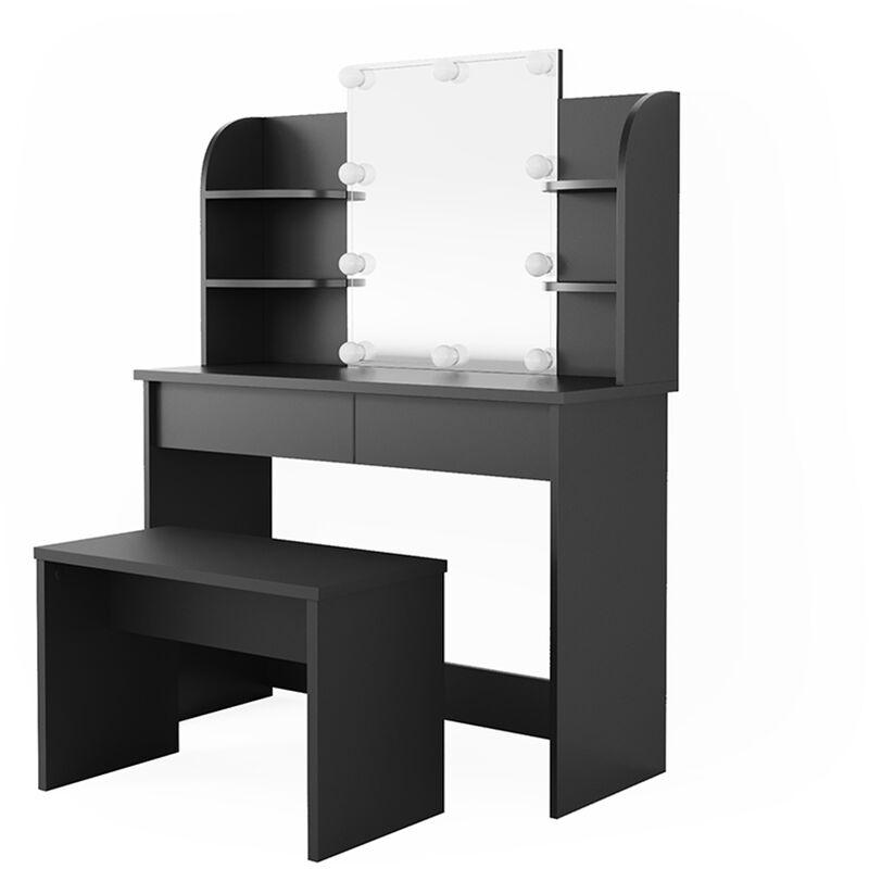 Coiffeuse Melora 100 Cm Avec Miroir LED - Chêne/Noir - Rangement Spacieux, éclairage 3 Couleurs