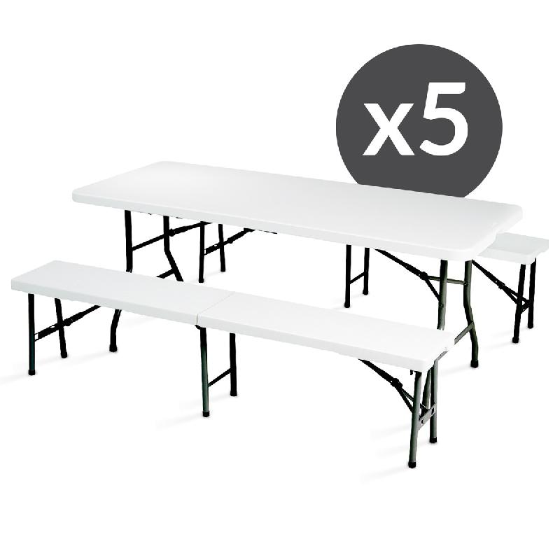 Table et bancs pliants 8 places - lot de 5 ensembles brasserie pour usage professionnel intérieur/extérieur_0