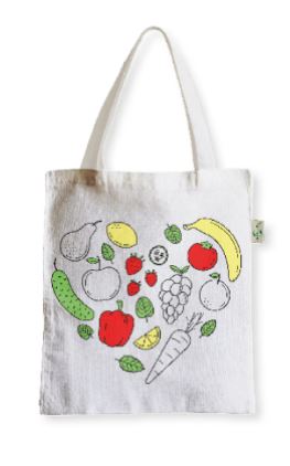Sac écologique réutilisable - Tote bag en coton biologique naturel  - coeur de fruits et légumes_0