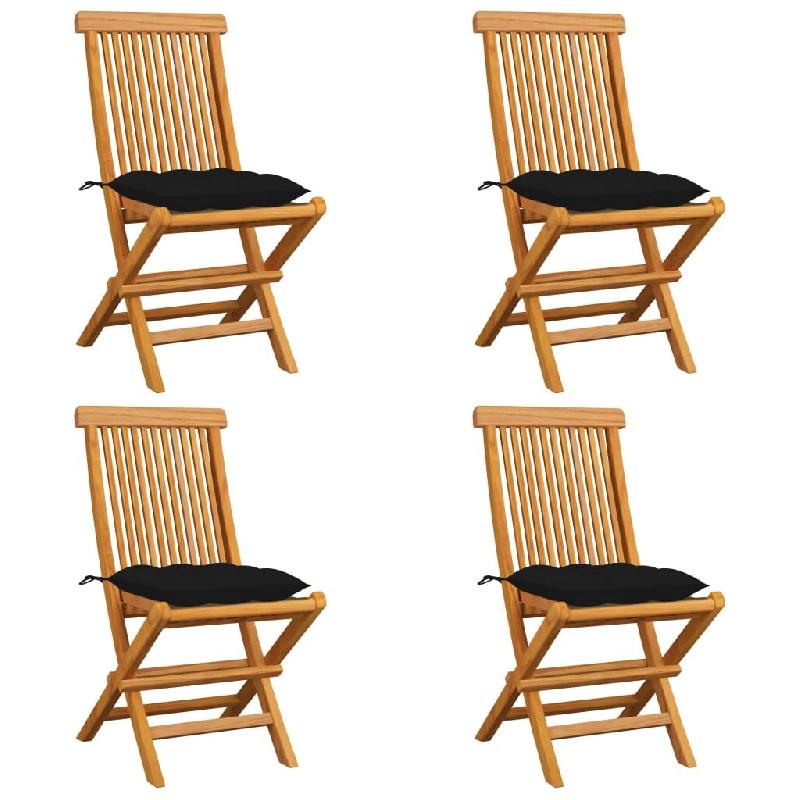 VidaXL Chaises De Jardin Et Coussins Noir Lot De 4 Bois De Teck Massif - noir 3062590_0