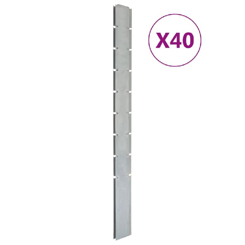 Vidaxl poteaux de clôture 40 pcs argenté 220 cm acier galvanisé 3196223_0