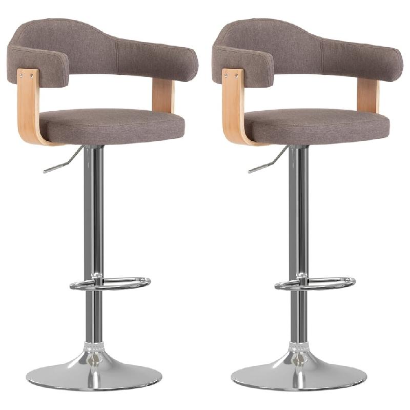 VidaXL Tabourets De Bar Lot De 2 Taupe Bois Courbé Et Tissu - gris 327339_0