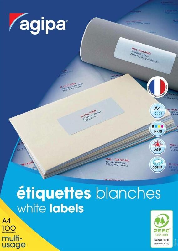100 étiquettes blanches multi-usage, format 199,6 x 289,1 mm (100 feuilles A4 / cdt) - 3270241189896_0