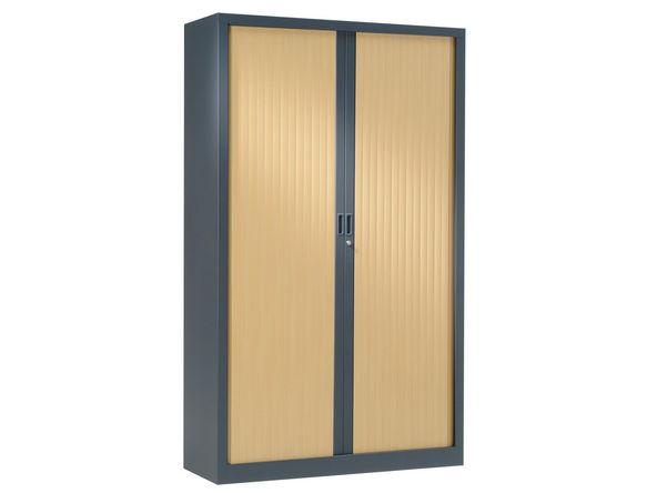 Armoire haute à rideaux bois 1200 x 430 x 1980 mm anthracite chêne clair_0