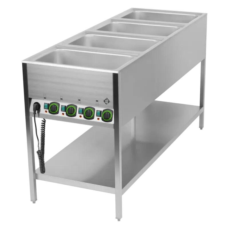 Bain marie stationnaire électrique GN 4-1/1 commande sur le côté court avec étagère basse RM - BMSK 4120 - RM Gastro - 0615402949859_0