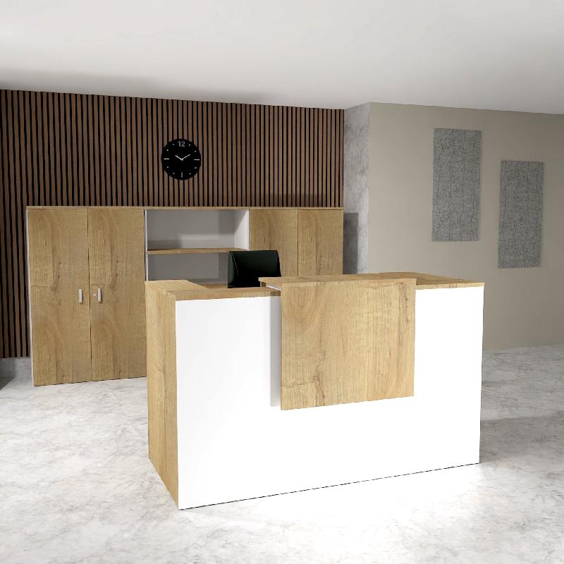 Borne d'accueil bicolore Delta First avec réhausse - Mobel Linea. - 144, Non, Blanc/ chêne veiné_0