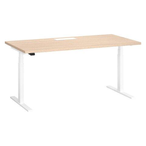 BUREAU DROIT ASSIS-DEBOUT À RÉGLAGE ÉLECTRIQUE 160 X 80 CM CHÊNE ERGOMAXX PIEDS BLANC