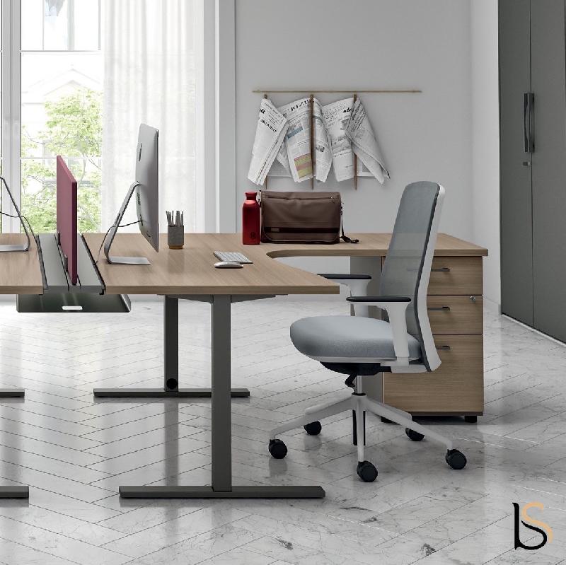 Bureau Idea Tube avec caisson - Quadrifoglio - 180, Anthracite, Orme, Droite, 4 tiroirs_0