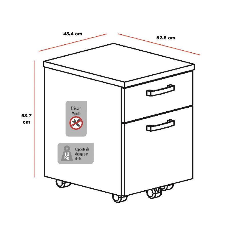 Caisson mobile avec tiroir pour dossiers suspendus - Mobel Linea - Gris anthracite, Acacia foncé_1