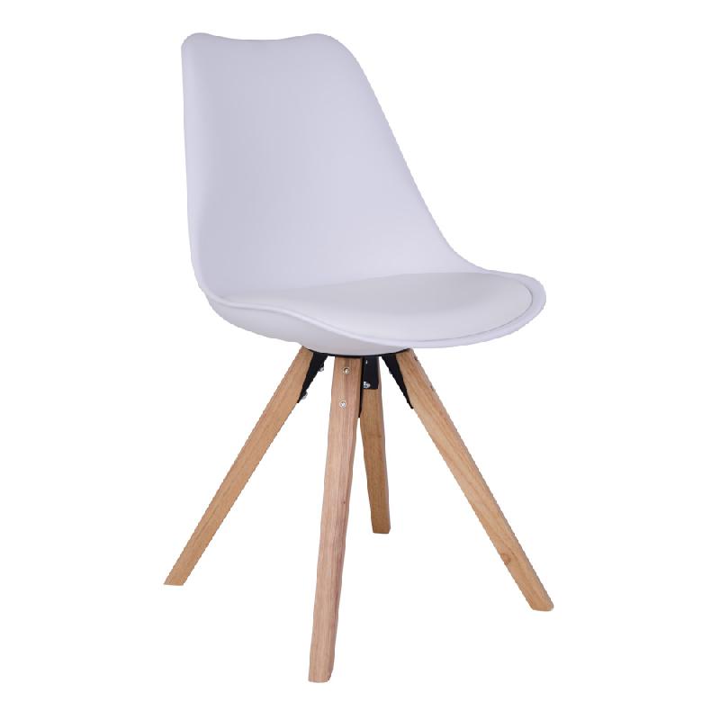 Chaise de restaurant scandinave BERGEN - blanche avec assise rembourrée et piétement en bois_0