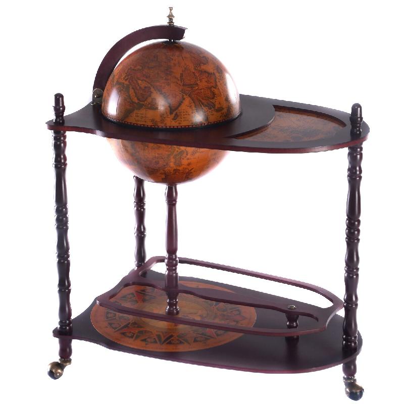 COSTWAY minibar globe avec roulettes et plateau, porte-bouteilles, bar à cocktails et déco - marron Bois manufacturé TI73162_0