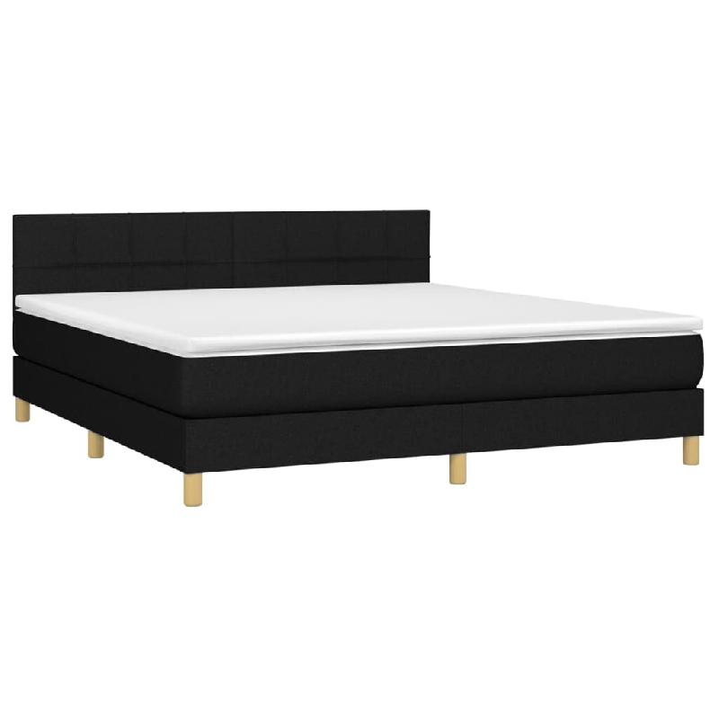 Décoshop26 - Cadre de lit LED avec sommier tête de lit matelas 160x200 cm tissu noir TDL0209184 - noir 3001690347762_0
