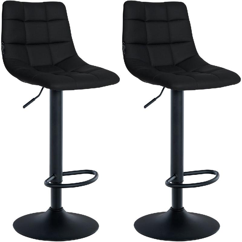 Décoshop26 - Lot de 2 tabourets de bar en synthétique noir base métal noir mat réglable en hauteur et repose-pieds TDB10637 - noir 3002469832694_0