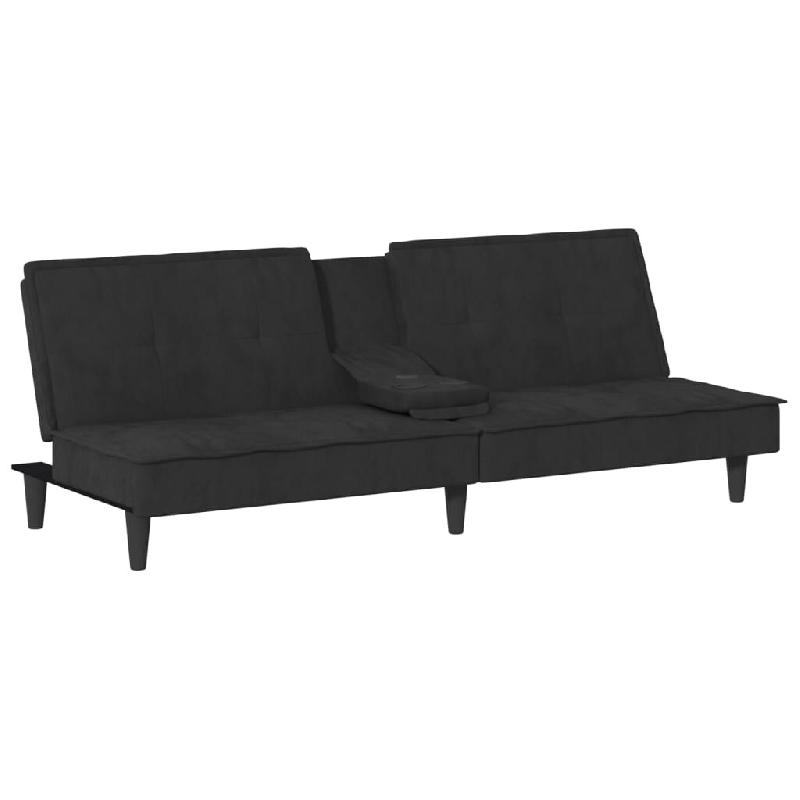 Helloshop26 - Canapé-lit avec porte-gobelets 200 x 89 x 70 cm velours noir 02_0019846 - noir polyester 3001030988006_0