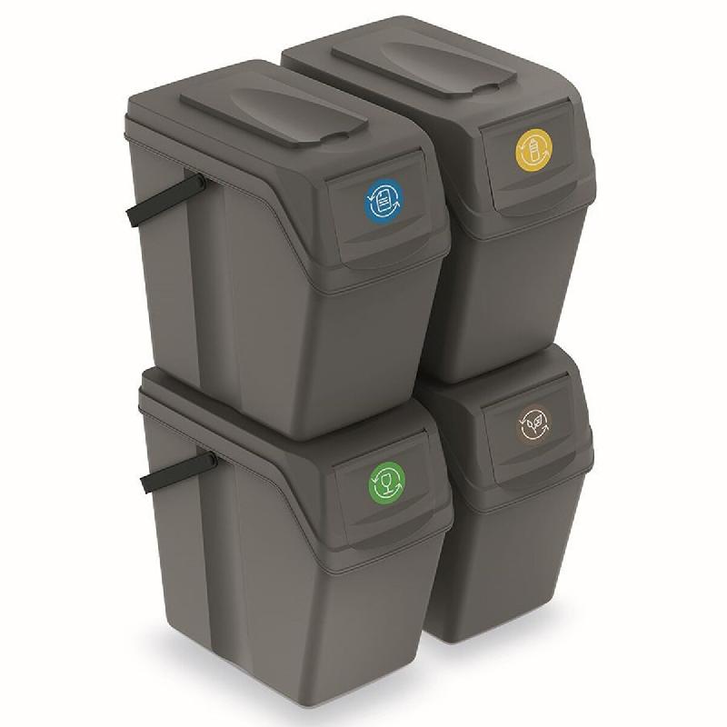 Keden - Set de 4 Poubelles Sortibox pour Recyclage Grises 4x25L - gris plastique ZA1294_0