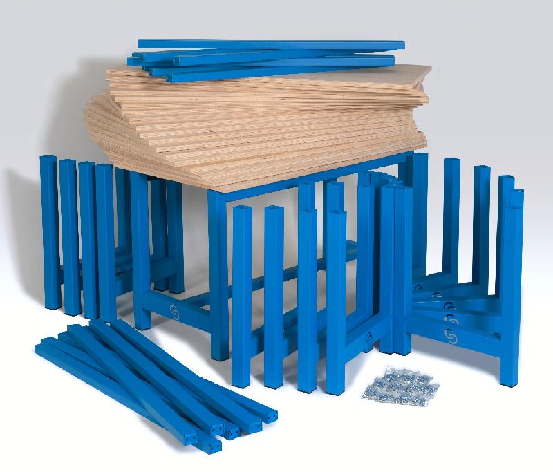 ETABLI PLATEAU 1500 X 750 MM MÉLAMINÉ GRIS ÉPAISSEUR 28 MM BLEU RAL 5015 - MANUTAN COLLECTIVITÉS