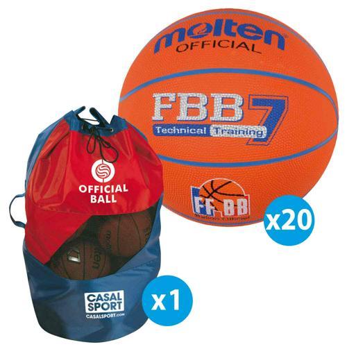 LOT DE 20 BALLONS DE BASKET MOLTEN FFBB TRAINING + SAC
