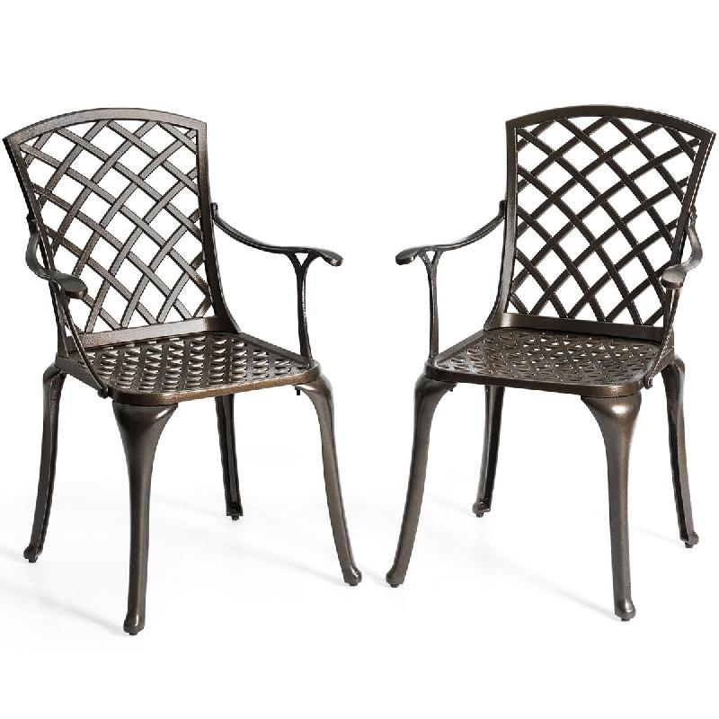 Lot de 2 chaises de salle à manger polyvalentes en fonte d'aluminium - dossier et assise ajourés avec accoudoirs - supporte 110 kg - 20_0004893_0