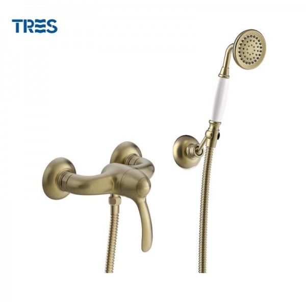 MITIGEUR DOUCHE DOUCHETTE À MAIN ANTICALCAIRE LAITON VIEILLI MAT AVEC SUPPORT ORIENTABLE EXCLUSIVE - TRES 24216701LM
