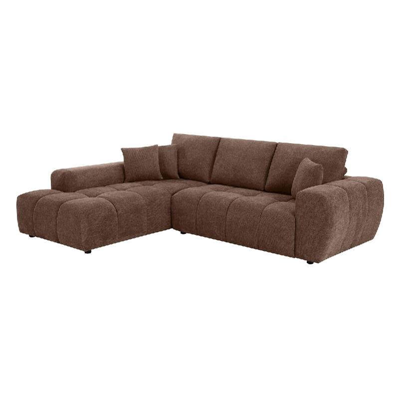 Oviala Business Canapé d'angle gauche 3 places avec méridienne chocolat L 270 cm - marron polyester 115587_0
