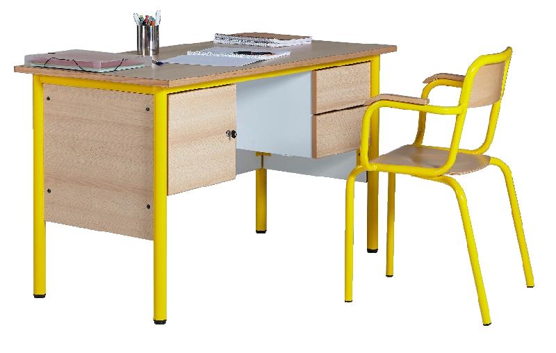 CHAIRE 2 TIROIRS + CAISSON, BEIGE, CHANTS PLAQUÉS + FAUTEUIL DE MAÎTRE, JAUNE - MANUTAN COLLECTIVITÉS