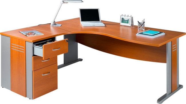 BUREAU ASYMÉTRIQUE L 180CM+CAISSON HB P.60CM QUATUOR RETOUR GAUCHE HÊTRE/ANTH - MANUTAN COLLECTIVITÉS