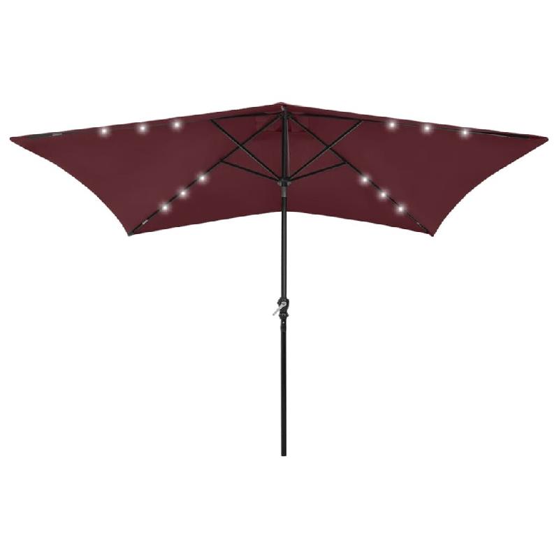 Parasol de jardin avec LED et mât en acier rouge bordeaux 2x3 m Modèle Boreal Luna - 313790_0