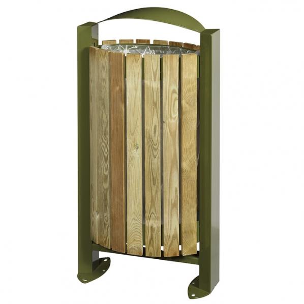Poubelle publique façade bois sur pied 60 litres - Vert olive - Marque Rolléco_0