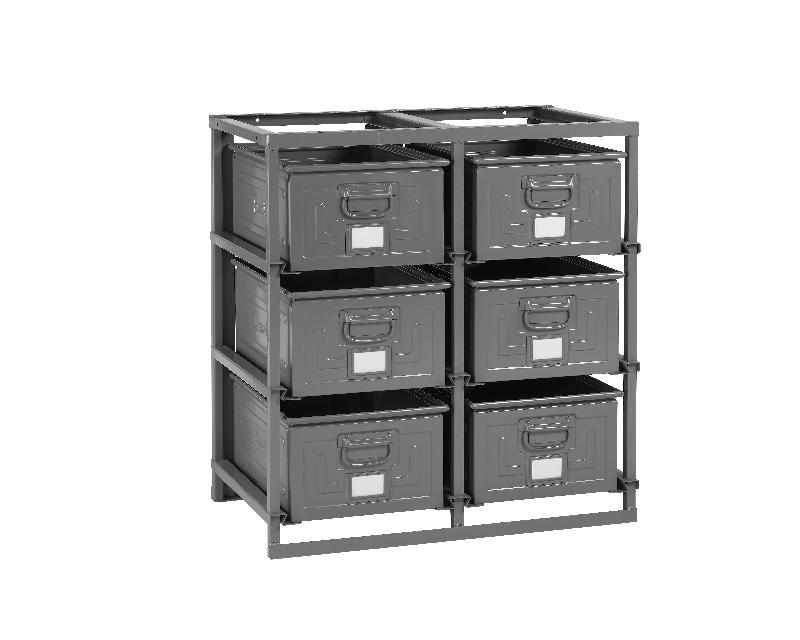 Rack de rangement 6 postes avec caisses métalliques vernies 85 litres_0