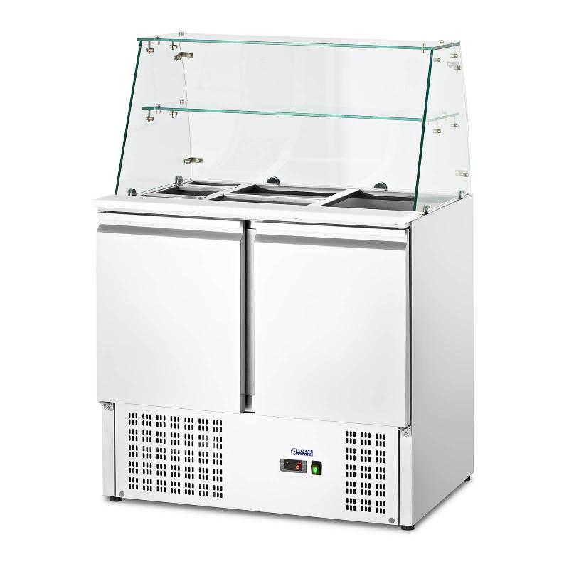 SALADETTE RÉFRIGÉRÉE PROFESSIONNELLE SUR PIED 2 PORTES TABLE MEUBLE INOX (VOLUME : 240 L, X CM, PLAGE DE RÉFRIGÉRATION : 2 - 10 °C, 1 X GN 1/1, 3 X GN 1/3, 3 X GN 1/6) 14_0005363_0