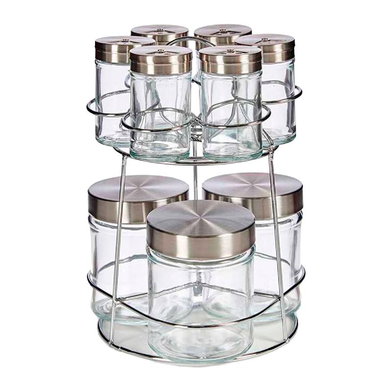 San Ignacio - VIVALTO - Ensemble de 9 bocaux en verre 85 + 320 ml avec support - transparent SANR514_0
