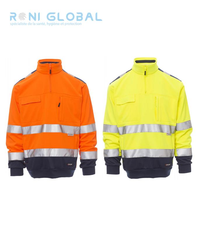 Sweat-shirt haute visibilité homme - manches raglan - polyester - Vision Payper - avec bandes 3M et capuche profilée_0