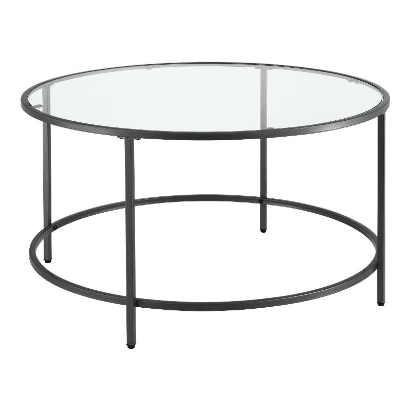 TABLE BASSE RONDE POUR SALON PLATEAU EN VERRE PIEDS EN ACIER 84 CM NOIR 03_0006180_0