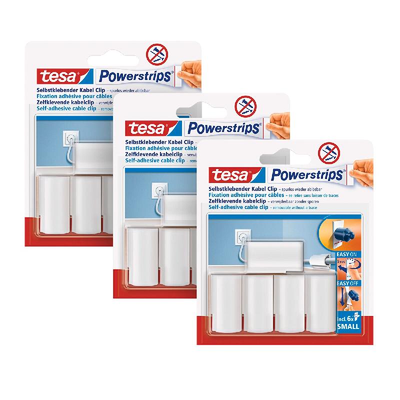 Tesa Powerstrips Crochets de Fixation Auto-Adhésifs Pour Câbles - Lot de 3 – Pour un Montage Sans Perçage et le Rangement de Câbles jusqu'à 8 m_0