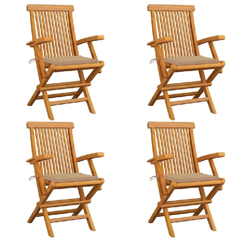 VidaXL Chaises De Jardin Et Coussins Beige Lot De 4 Bois Teck Massif - beige 3065620_0