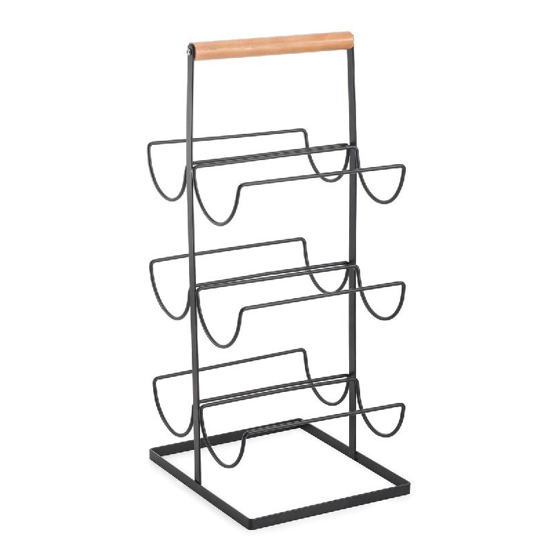 WellHome - Casier à bouteilles pour 6 bouteilles 23x20x48,5cm en métal et bambou couleur noir mat - WH17037_0