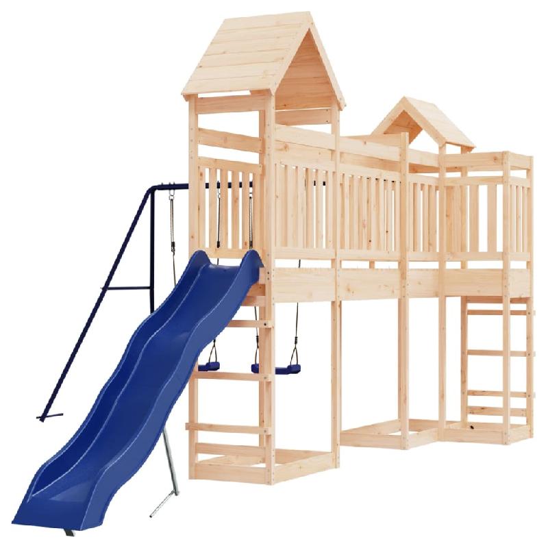 Aire de jeux d'extérieur en bois de pin massif - balançoires, toboggan ondulé, portiques robustes 362 x 560 x 264 cm - 02_0004700_0