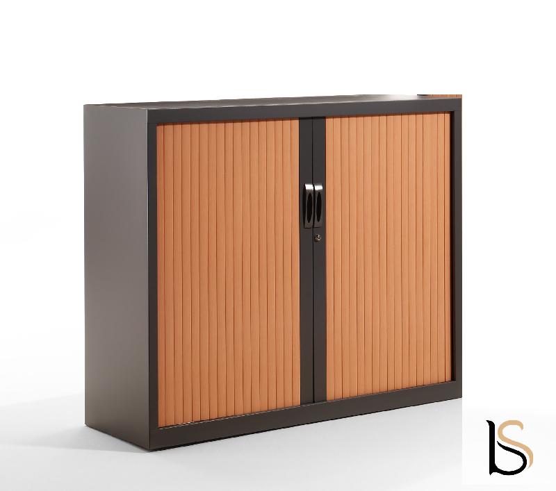 Armoire basse à portes rideaux ton bois - GAPSA - 102, Gris anthracite, Wengé 010_0