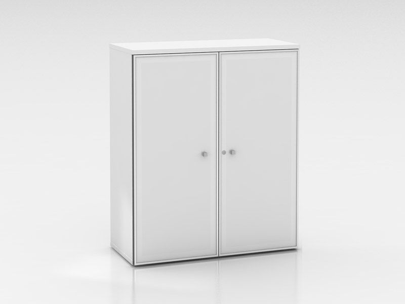 Armoire mi-haute Deskissimo - Portes en verre - H159 cm - Finitions noir, blanc et transparent_0