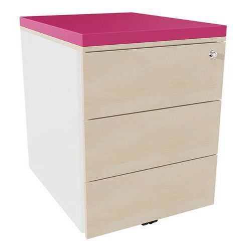 CAISSON MOBILE 3 TIROIRS ACIER BLANC/CHÊNE NATUREL/PIVOINE - CLEN