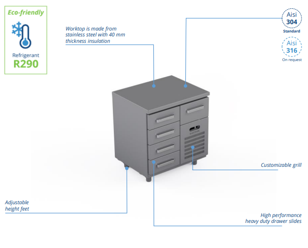 Comptoir réfrigéré en acier inoxydable - 800 × 660 × 900 mm - CST-80-40_0