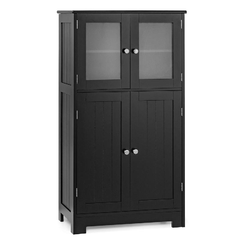 COSTWAY Armoire de salle de bain avec portes vitrées et étagère réglable, meuble haut en bois pour salle de bain, noir - noir Bois manufacturé VH_0