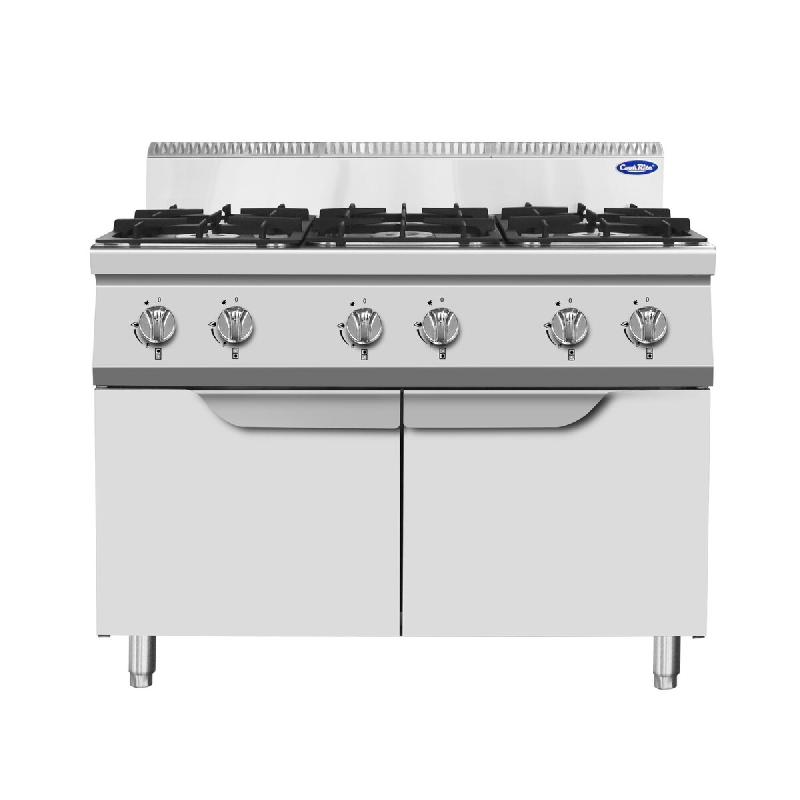 Cuisinière à gaz à 6 feux en acier inoxydable. Brûleurs 3,5+7+12+12 kW avec flamme pilote. Dimensions LxLxH 120x90x114 cm. Modèle AT9G6B-F-1 - 4313_0