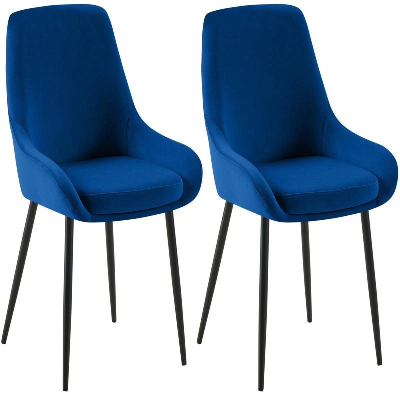 Décoshop26 - Lot de 2 chaises de salle à manger élégance confort design moderne en velours bleu structure métallique noir 10_0007528 - bleu méta_0