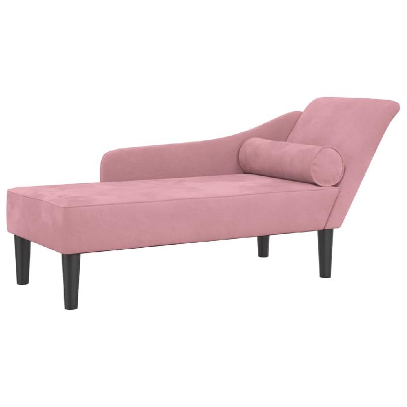 Décoshop26 - Méridienne chaise longue pour intérieur avec coussins en velours rose DEC026093 - 3000255619115_0