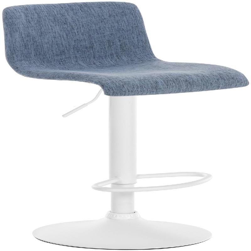 Décoshop26 - Tabouret de bar x1 avec repose-pieds pivotant dossier incurvé en tissu bleu et métal blanc 10_0004976 - bleu métal 3000252389899_0