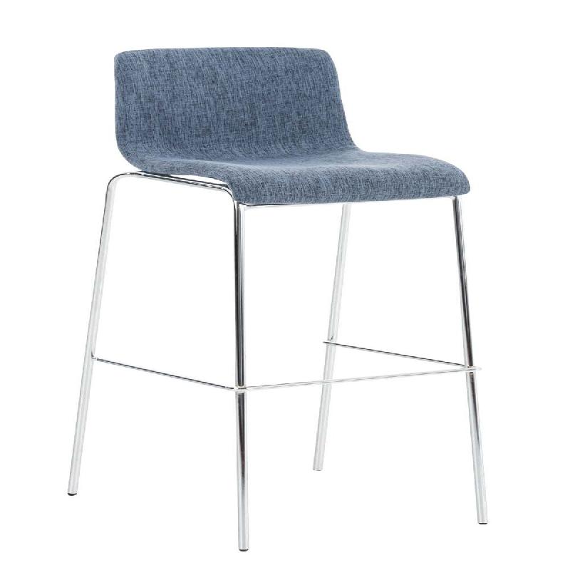 Décoshop26 - Tabouret de bar x1 en tissu bleu cadre métallique chromé à quatre pieds style chic et moderne 10_0005632 - bleu métal 3000265127037_0