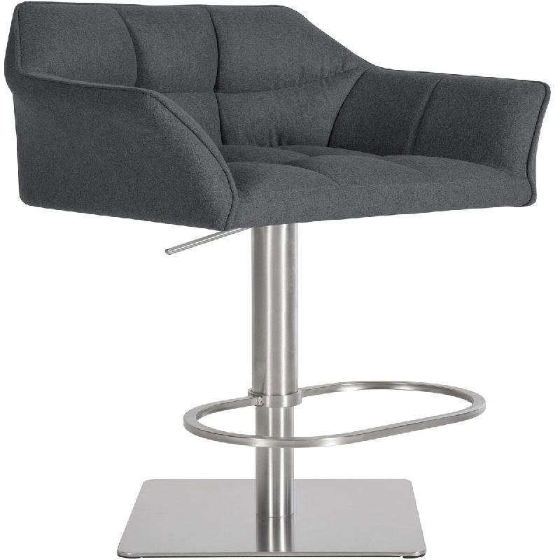 Décoshop26 - Tabouret de bar x1 réglable en feutrine gris assise enveloppante capitonnée avec base carrée en acier inoxydable 10_0006480 - gris in_0