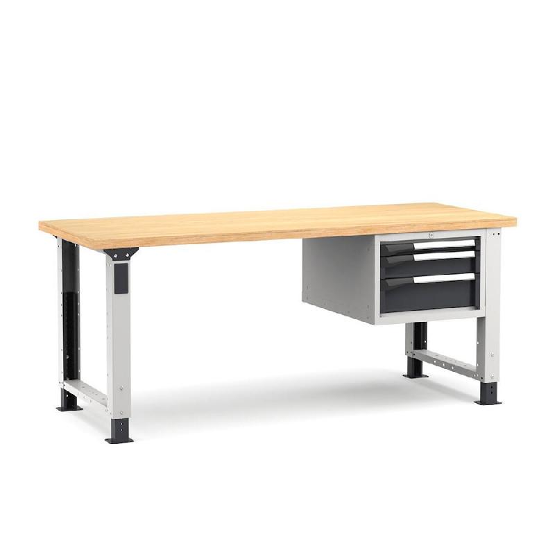 Établi plateau bois L.2000 mm avec pieds réglables et bloc 3  tiroirs NOVALP_0