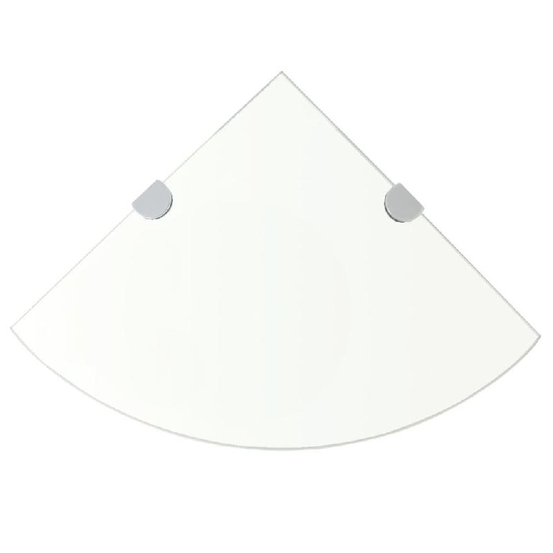 Étagère d'angle murale - verre trempé transparent 25x25 cm - supports chromés - design moderne_0